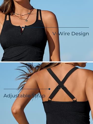 Image of Summer Mae Tankini Swimsuits for Women 2026 Bathing Suits Top Ruched Two Piece Tummy Control V-Wire Modest Swim Suits | Modest Bathing Suit, Flattering Swim Suit, Swimsuit with Adjustable Strap, Tankini with Shorts, Boy Shorts with Sporty Pocket