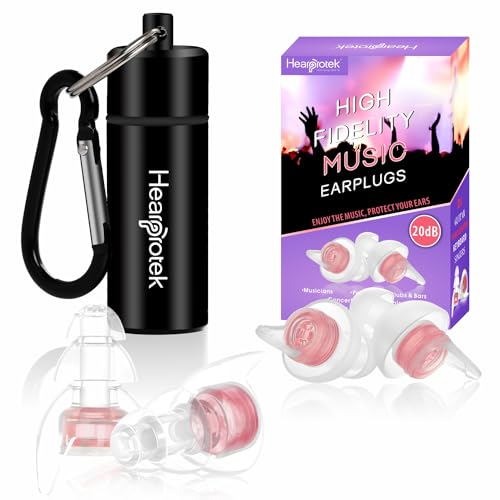 Hearprotek High Fidelity Music Ear Plugs for Women, 20db Noise Reduction Earplugs Hearing Protection for Concert, Musicians, DJ’s, Festival, Nightclub, Office (Pink)