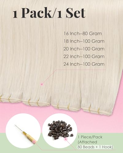 Image of YoungSee Butterfly Weft Hair Extensions Platinum Blonde, 80g Human Hair Butterfly Weft Extensions, Blonde Hair Wefts Extensions with Micro Bead, 16 Inch Short Remy Hair