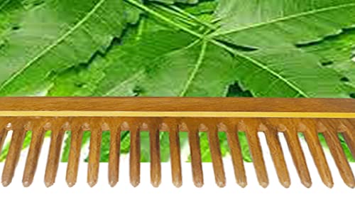 Image of Neem Wood Wide Tooth Comb for Hair - Natural Wooden Anti-Static Detangling Comb for Men & Women | Helps Reduce Breakage & Frizz | Scalp Massage | Eco-Friendly Hair Care Tool (Pack of 1) (Neem Wood - Combo)
