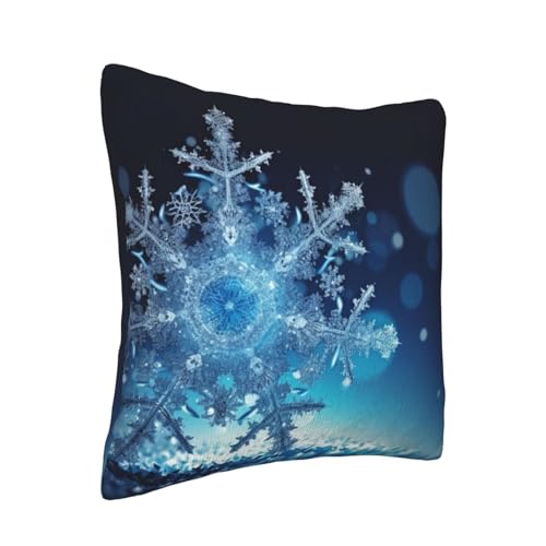 Housse de coussin en velours côtelé bleu imprimé flocon chic