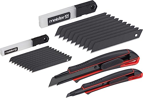 Meister Universalmesser-Set 'Black Line' - 22-teilig - Abbrechmesser (18 mm & 9 mm) - Mit je 10 Ersatzklingen - Extrascharf - Zum Schneiden sämtlicher Materialien / Cutter / Cuttermesser / 9403840