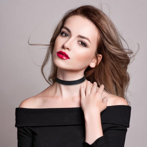 Telooco Teleco Leder Halsband Damen Choker Schwarz Trachtenkette Damen Halloween Gothic Punk Lederhalsband Enganliegend Verstellbare Kropfband Trachtenschmuck für Karneval Halloween Cosplay