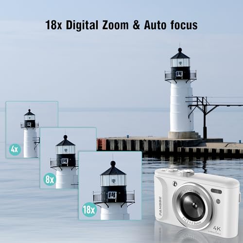 Image of Fansbe Smart Digital Camera, 4K Vlogging Camera with 64MP, Point and Shoot Digital Cameras with 18X Zoom, Anti-Shake, Mode Dial, 32GB SD Card, Card Reader, Charger, Compact Small Cameras, Off White