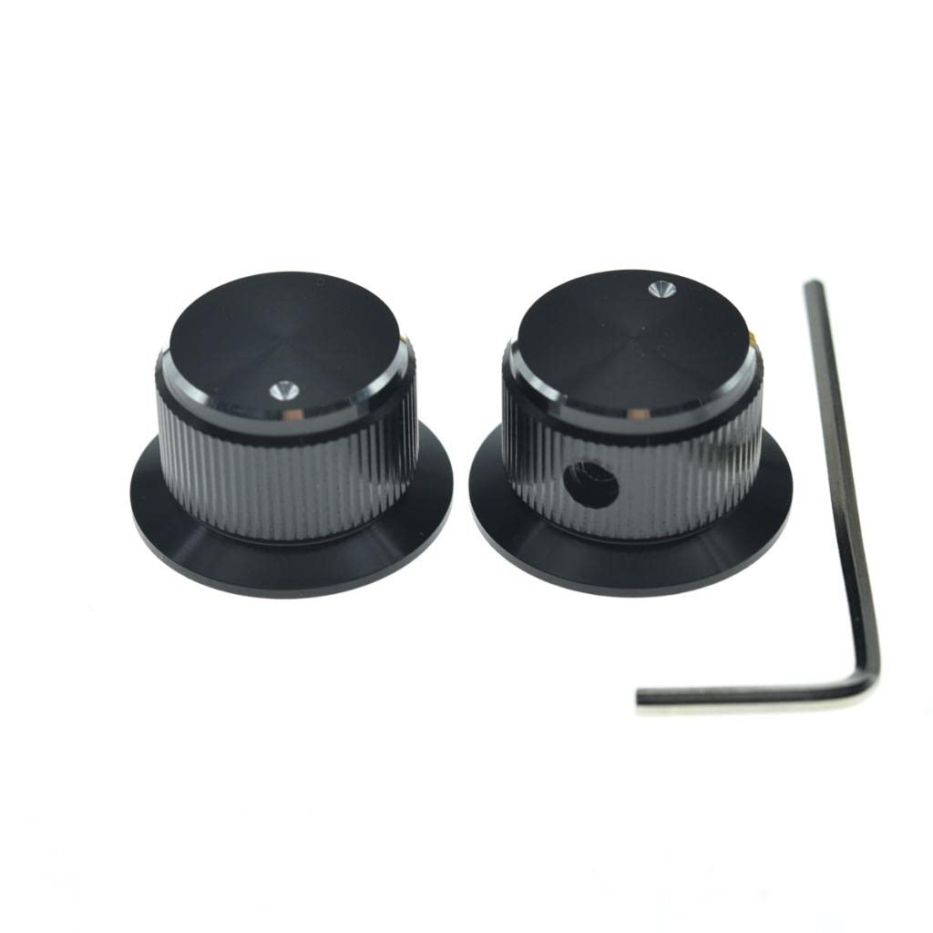 KAISH 2pcs Aluminium Potentiometer Knobs 1/4" Universal Top Hat Knobs Bell Control Knob with Set Screw for Guitar/Bass/AMPS/Preamps Black with Polished Edge and Indicator