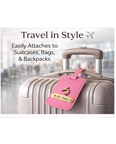Image of Thebaegift Personalized Luggage Tag with Custom Name - Premium Vegan Leather Travel Tag - Engraved Name ID Tag for Suitcase, Backpack - Unique Gift for Travelers, Couples, Birthday & Anniversary