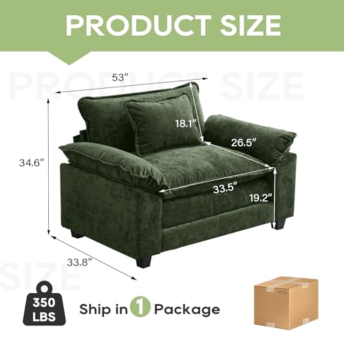 Image of Oprisen Modular Sectional Sofa, Comfy Cloud Couch Sectional Sofa, Chenille Sofa Sleeper Deep Seat Sofa with Throw Pillows for Living Room (Green, 53 inch- Single Seat)