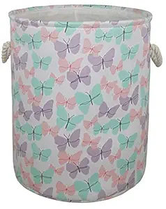 KUNRO Round Storage Basket Cotton Organizer Bin Laundry Hamper for Nursery Clothes Toys Gift Baskets (Color butterfly)