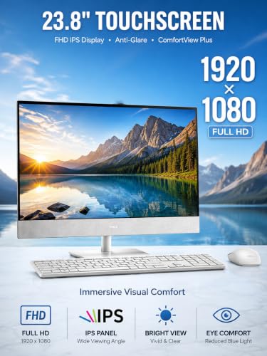 Image of Dell 24 Touchscreen All-in-One Desktop, Intel Ultra 7, 64GB RAM, 2TB SSD | 23.8 inch FHD Touch Display, Windows 11 Pro, Desktop Computer for Business & Creative Professionals, WiFi 7, Ai Copilot