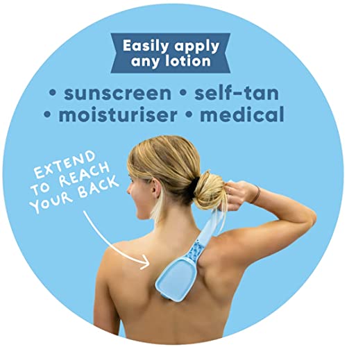 Bakslap - Body Lotion Applicator - Replaceable Sponge Pads (2 Pack) - Extendable Long Handle for Self Back & Body Application (Skin Cream, Suntan, Beauty, Tanning, Medical) (Blue)