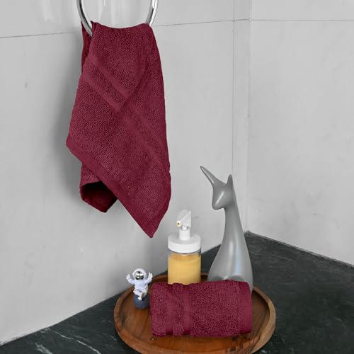Image of Divine Casa Cotton 550 GSM Hand Towels Pack of 2 Maroon, 60 x 40 cm Ultra Soft & Highly Absorbent Thick Bathroom Towels