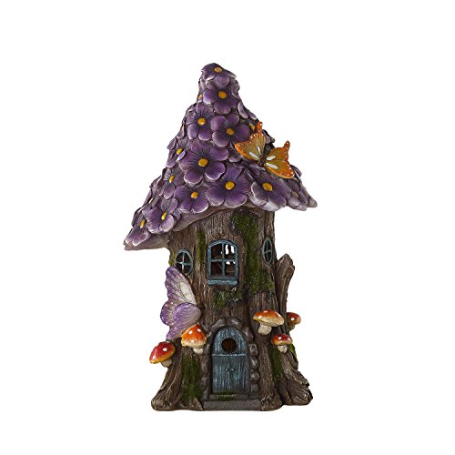 Topadorn Purple Miniature Fairy House Garden Flower Solar Powered Garden Statue House