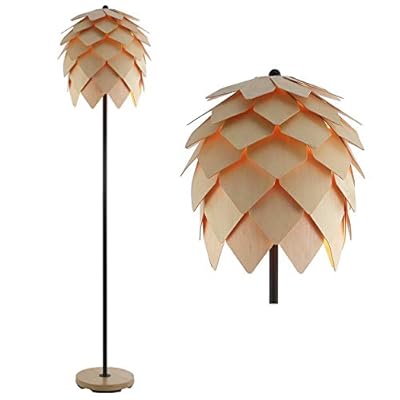 JONATHAN Y JYL6124A Simon 63" Pinecone Wood/Metal LED Floor Lamp, Contemporary, Modern, Organic, Office, Bedroom, Living Room, Family Room, Dining Room, Kitchen, Natural/Black