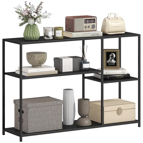 HOMCOM Console Meuble Style Industriel à 4 Niveaux, Table Console entrée étroite avec Cadre en Acier, Table d'entrée pour Salon ou Couloir, 110 x 30 x 75 cm, Noir