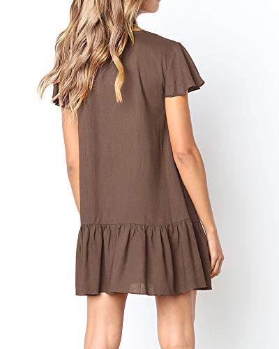 Image of Imysty Womens Polka Dot V Neck Button Down Ruffles Loose Mini Short T-Shirt Dress