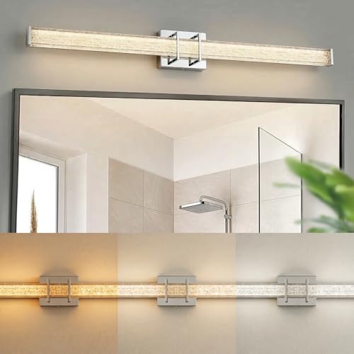 Modern LED Bathroom Vanity Light 48 inch 32W Dimmable 3CCT Bathroom Light Fixture Over Mirror Rectangle Bath Vanity Light Bar with Crystal Acrylic Shade (Chrome) by LIGHTINN - Used condition - US$64.96