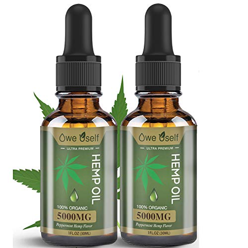 (2-Pack) Hemp Oil 5000mg Extract for Anxiety & Stress Relief - Peppermint Hemp Flavor, Pure Extract, Vegan Friendly, Helps with Skin & Hair, Relaxation