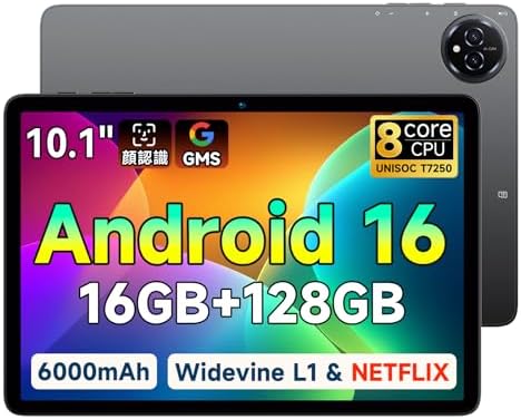 （19:00時点） 【AI最適化OS Android16 タブレット 初登場】Bmax アンドロイド 16 タブレット 10インチ、16GB+128GB+1TB拡張、8コアCPU T7250 tablet、6000mAh+Type-C充電、Widevine L1対応+無線投影、BT5.2+5GWiFi+OTG、顔認識+画面分割+児童保護+FMラジオ、Android 16 10インチ wi-fiモデル TABLET