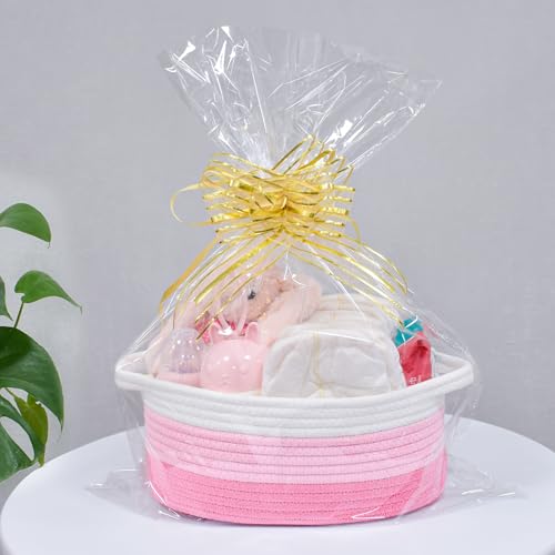 Image of ABenkle Small Basket with Handles, Boho Decorative Rope Woven Dog Cat Toy Storage Bin Shelf Storage Organizer, Easter Christmas Gift Basket, 12 inchx8 inchx5 inch
