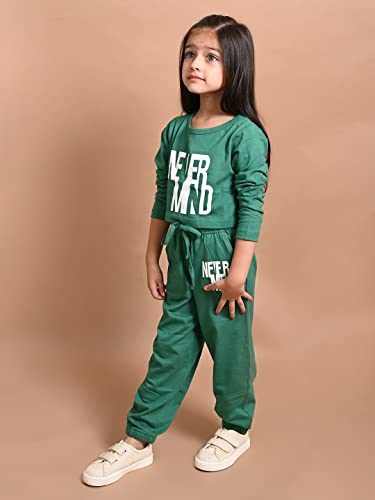 Image of LILPICKS Girls Never Mind Printed Crop Top with Jogger Set (Green)