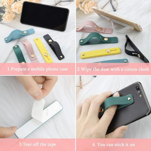 Image of Weewooday 6 Pieces Phone Grip Holder Cell Phone Grip Strap Telescopic Finger Strap Stand Universal Finger Kickstand for Most Smartphones(Chic Colors,Classic)