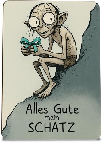 Herr der Ringe Karte Gollum Geburtstag Holzkarte - Geburtstagskarte mit Umschlag - originelle Gollum-Grußkarte zum Geburtstag besondere Überraschung für die Feier besondere Karte für die Feier