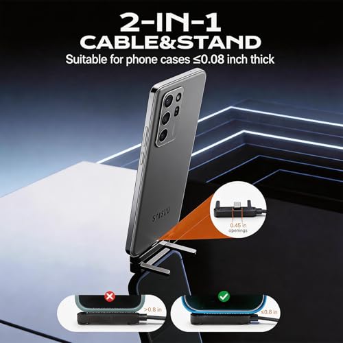 Image of Detachable 2 in 1 USB C to USB C Cable, 240w Stand Data Cable for Desk, Invisible Foldable Holder Charger Cable with 360 Invisible Stand for Gaming Office Car Travel (1)