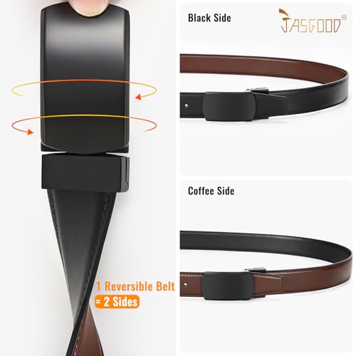 JASGOOD Men’s Leather Belt Reversible Belt for Men Jeans Suits with Rotate Buckle 1.25’’Wide Leather Casual Belt for Present,Black/Coffee2