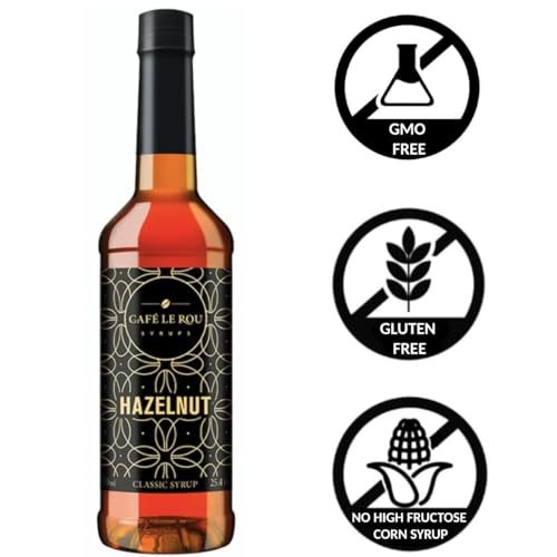 Image of NEW Cafe Le Rou Hazelnut Classic Syrup - 25.4 oz, 1 Pack with 1 Gold Pump Dispensers 25.4 Fl Oz (Pack of 1)