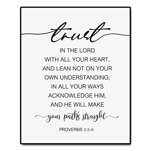 Trust In The Lord With All Your Heart, Bible Quote, Christian Decor, Proverbs 3:5-6, Bible Verse Print, Christian Wall Art, No Frame - 8x10 inch