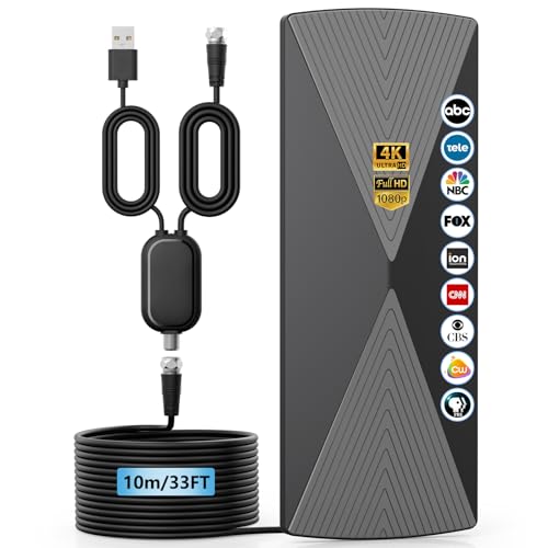2026 TV Antenna, Digital TV Antenna Indoor with Signal Booster, Long Range Antenna for Smart TV and All Older TV's-Supports 4K 1080p -33ft Coaxial Cable
