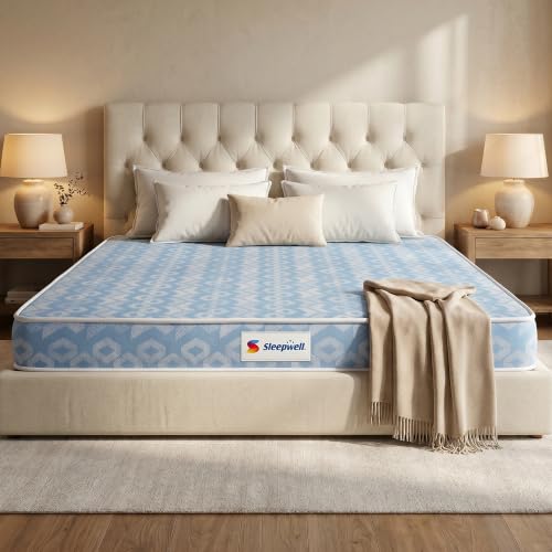 Image of Sleepwell Dual Mattress | Double Size 84x48x5 Inch | One Side Soft One Side Firm | Orthopedic Support | Resitec Foam with VPF | Knitted Fabric | Neem Fresche Anti-Microbial | 10 Yr Warranty