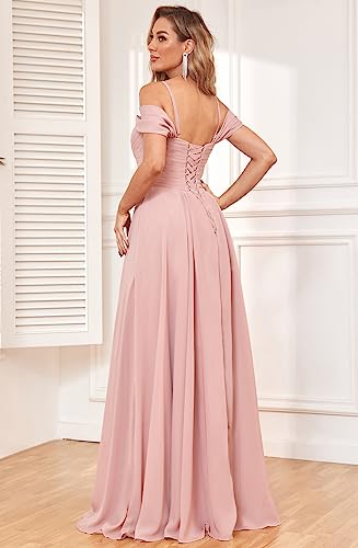 Fu Jiang Off The Shoulder Bridesmaid Dresses for Women Long Chiffon Pleated Formal Evening Dress with Pockets2