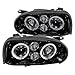 SPEC-D TUNING LED Halo Projector Headlights + Abs Honeycomb Hood Grill W/Emblem Chrome Compatible with Volkswagen Golf MK3 Left + Right Pair Headlamps Assembly