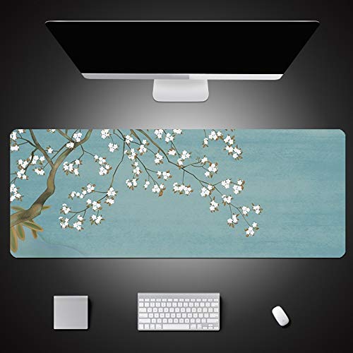 Preisvergleich Produktbild Großes Mauspad Weißes Pflaumenmuster-Tischpad Home-Gaming-Büro-Tastaturpad Waschbares, rutschfestes, rutschfestes 800x500x3mm