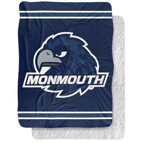 Monmouth Univ Blanket, 60"x80" Primary Logo Stripes Sherpa Super Soft Throw