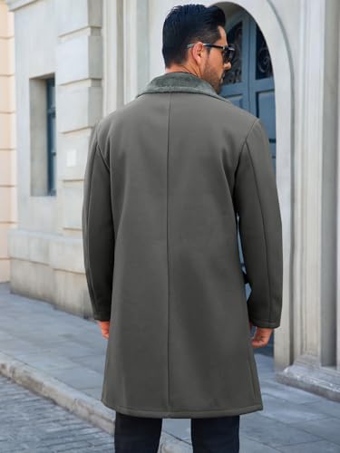 Image of Runcati Mens Trench Coat Double Breasted Notched Collar Fleece Jacket Slim Fit Fall Winter Fuzzy Pea Coats Warm Overcoat
