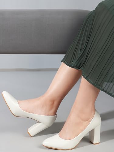 Image of Carlton London Women Stylish Slipon Pump Shoes with Block Heels, Pointed Toe for Party and Formal Occasions