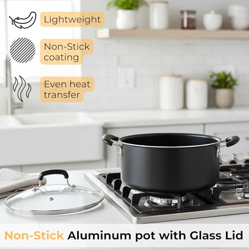 24cm Stock Pot Casserole Dish Pan with Glass Lid 4.5L- Stew Pan Non Stick Coating, Easy to Clean, Dishwasher Safe, Forged Aluminium Cooking Pan - Image 3