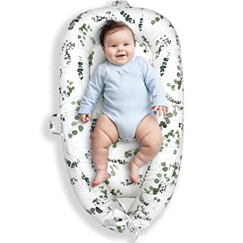 Image of CosyNation Baby Lounger, Lightweight Infant Floor Seat, Soft Cotton and Fiberfill, Adjustable and Portable Newborn Essentials, Baby Registry Search for Traveling and Tummy Time (Eucalyptus Leaf)