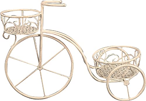 Vigor Blumenregal Schmiedeeisen Weiß Fahrrad 2 Körbe