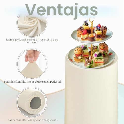 Miniatura 3 de Quarkzman Juego De 3 Fundas De Cilindro De Spandex Color Beige, Funda De Soporte De Plinto Para Decoración De Fiestas, Solo Contiene Fundas De Cilindro Tela Elástica - Pequeño