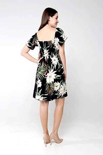 Image of Family Matching Hawaiian Clothes, Wispy Cereus Black | Lightweight 100% rayon • Family matching outfits • Tropical floral print • Beach vacations • Luaus • Cruises • Family photos