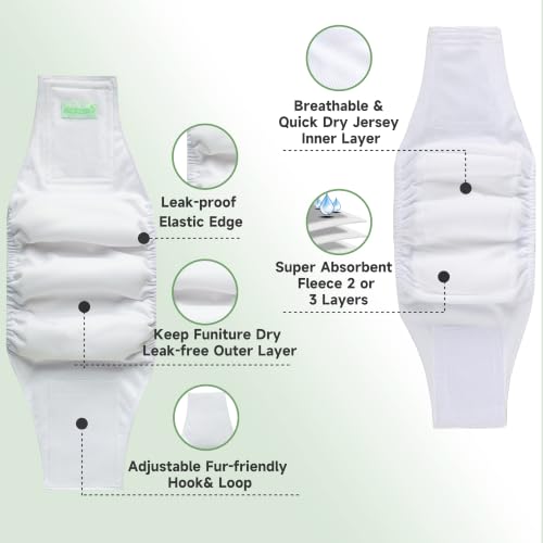 Image of wegreeco Washable Male Dog Diapers (Pack of 3) - Washable Male Dog Belly Wrap (White, Large)