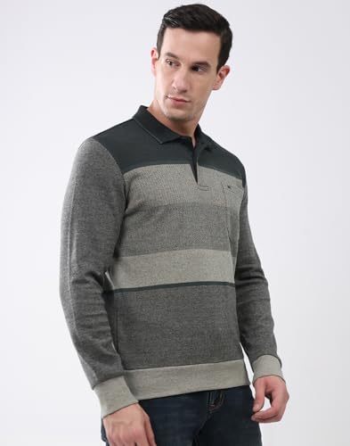 Image of Monte Carlo Men's Regular Fit T-Shirt | Striped Design | Collar Neck Button Closure | Full Sleeves Stylish Casual Fashion Wear Tshirt for Men's (Pack of 1)