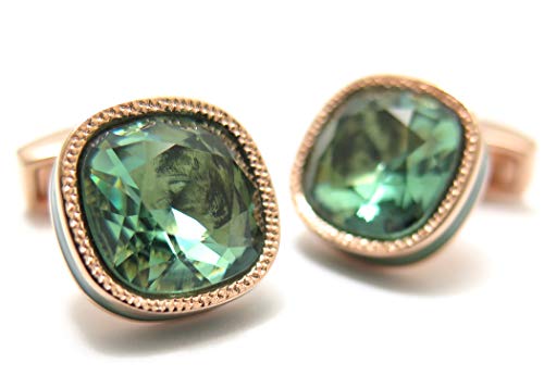 タテオシアン(TATEOSSIAN) クリスタル スクウェアスワロフスキーカフス（エリナイト＆グリーンエナメル、ローズゴールド） 世界限定30セット (カフスボタン/カフリンクス)