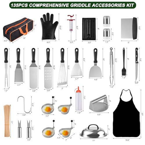 139PCS Griddle Accessories for Blackstone, Perfect Flat Top Grill Accessories for Camp Chef, Griddle Spatula Set with Metal Spatula, Enlarged Spatulas, Basting Cover for Outdoor Barbecue by YJHOLE - Image 2