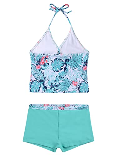 Girls' Summer Tankini Set Halter V-Neck Crop Tops with Bottoms Two Piece Swimsuit Bathing Suit2