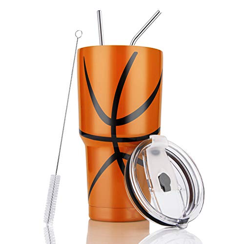 Joyclub 30oz Tumbler Stainless Steel Double Wall Vacuum Insulated Tumbler Cup Travel Mug with Lid, Straw and Cleaning Brush for Cold and Hot Drinks (B