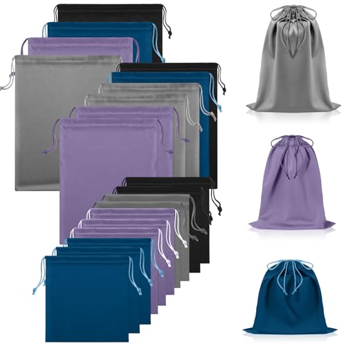 Hillban 20 Pcs Satin Game Toy Bags with Drawstring Silk Toy Organizer Lightweight Gift Pouch Multipurpose Foldable Stuff Sack Travel Bags for Women Men 3 Sizes(S M L Blue and Purple)